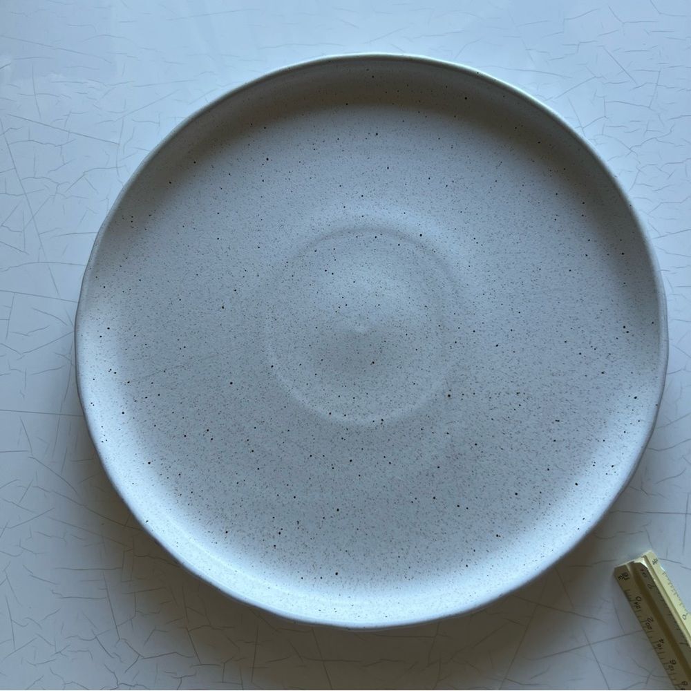 Sango stoneware plate with a speckled glaze. speckled design rustic, farmhouse